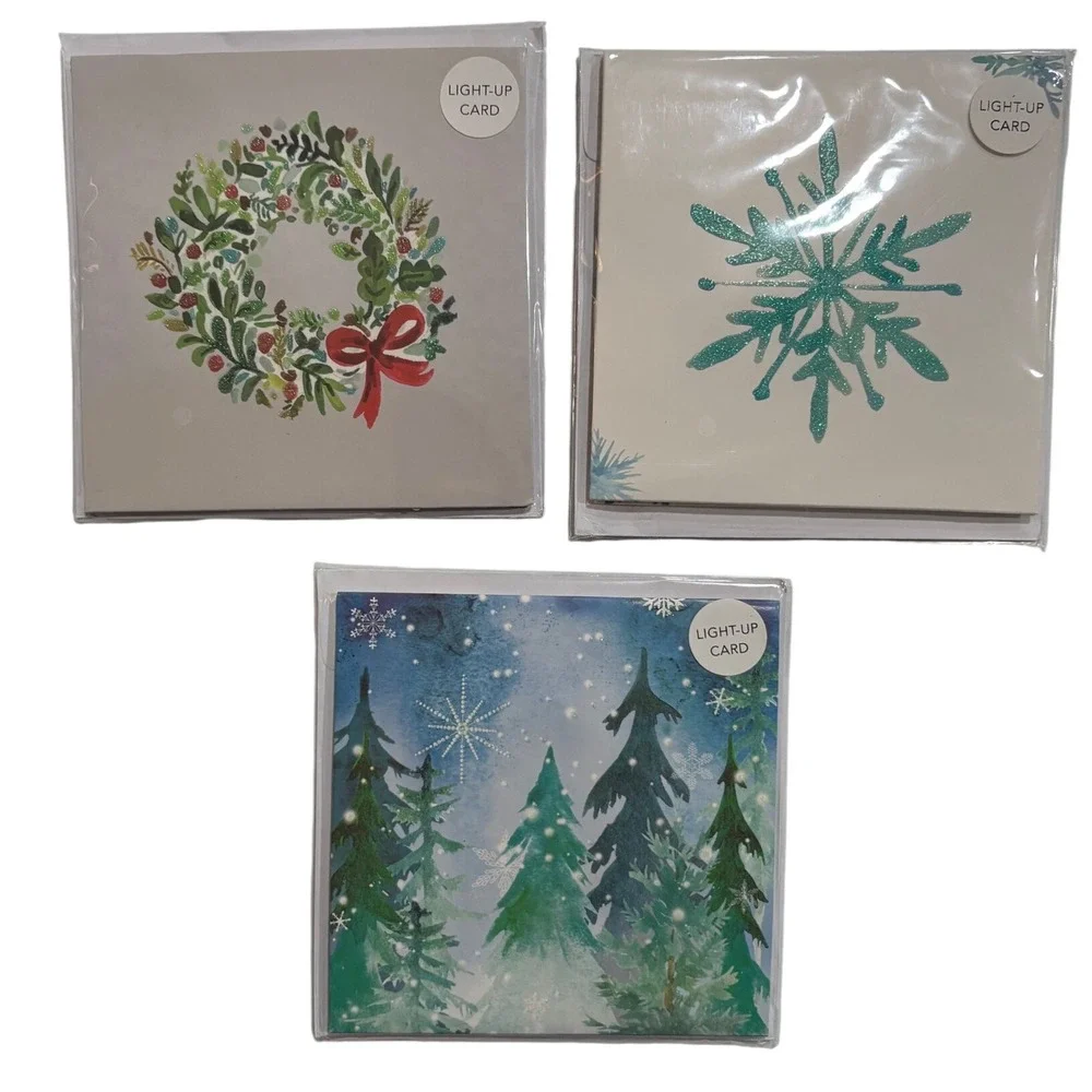 3 Christmas Winter Wreath Unicorn Pop Up Greeting Cards Holiday Mantel Snowflake